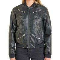 Rock & Roll Denim - Pleather With Applique Bomber Jacket - Plus