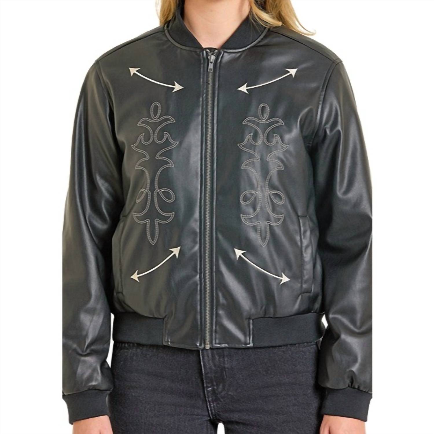 Rock & Roll Denim - Pleather With Applique Bomber Jacket - Plus