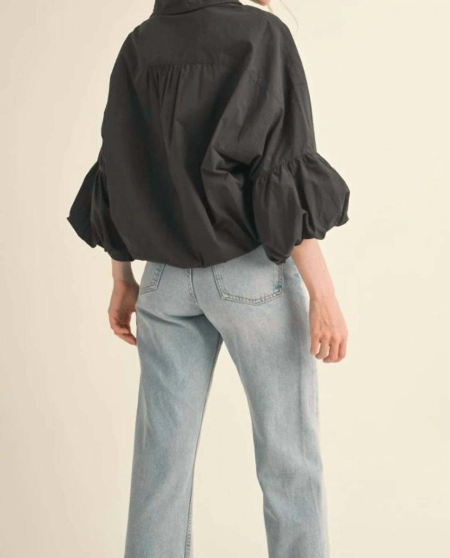 &Merci - Button Down Bubble Sleeve Top