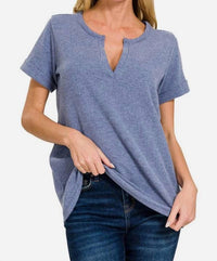 Zenana - Melange Baby Waffle Shirt