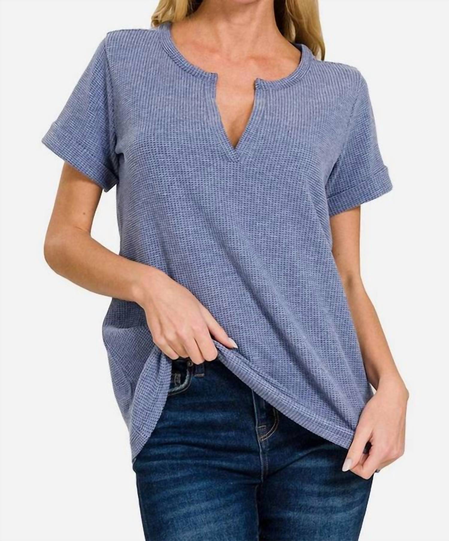 Zenana - Melange Baby Waffle Shirt