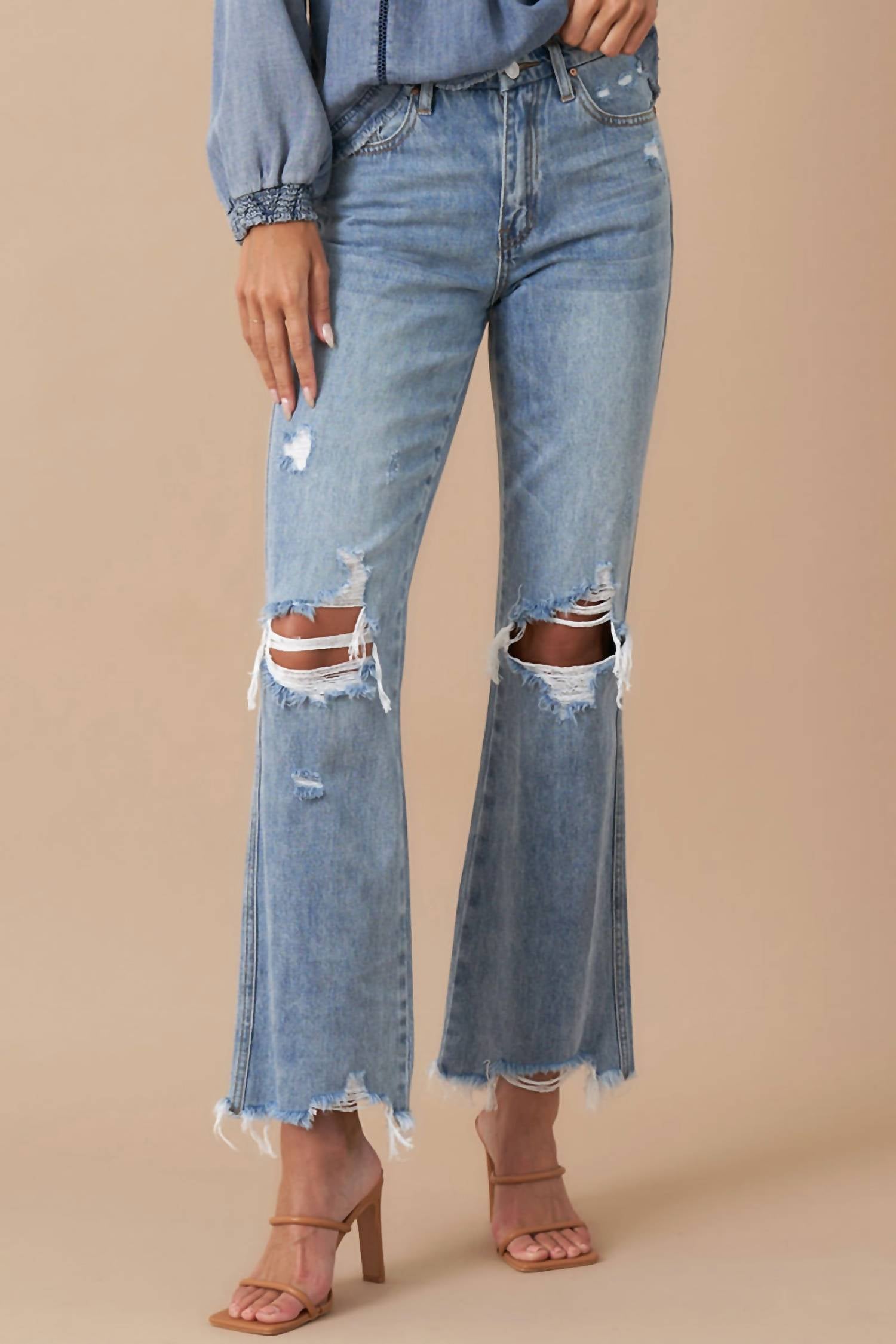 Insane Gene - Mid Rise Crop Flare Denim Jeans