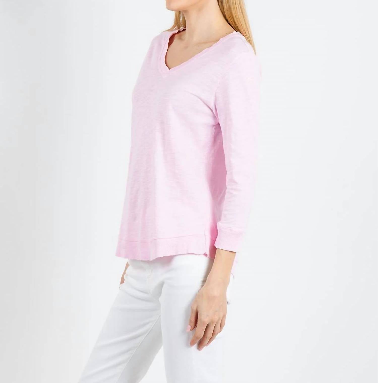 Elliott Lauren - Silvie Rib Three-quarter Sleeve V-neck Tee