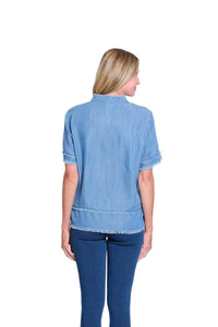 Multiples Fringe Hem Blouse in light indigo - women's blouse - alternate view