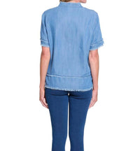 Multiples Fringe Hem Blouse in light indigo - women's blouse - detail view