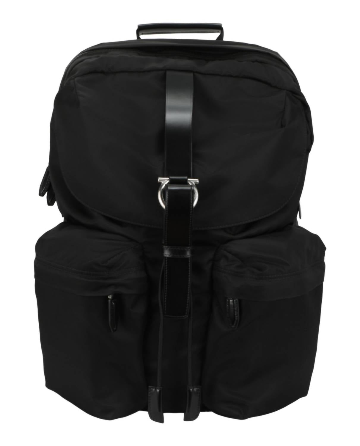 Salvatore Ferragamo Men's Nylon Gancini Technical Backpack in black - men's bag