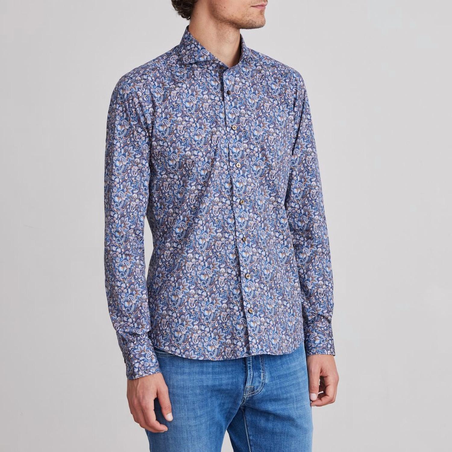 Emanuel Berg Marseille Paisley Print Shirt in dark blue - men's shirt