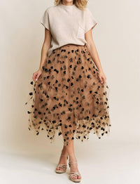Sweet Generis All Frills Velvet Heart Flocked Midi Skirt in mocha - women's skirt - view 4