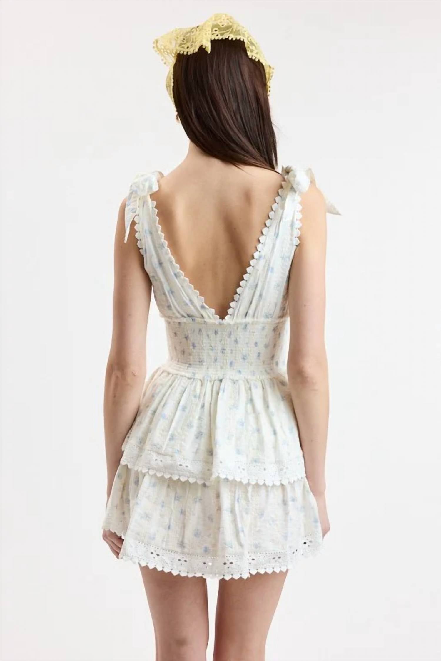 Sky To Moon - Penelope Ditsy Eyelet Tie Strap Layered Lace Mini Dress