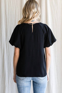 Jodifl - Solid U-neck Short Puffed Sleeved Top