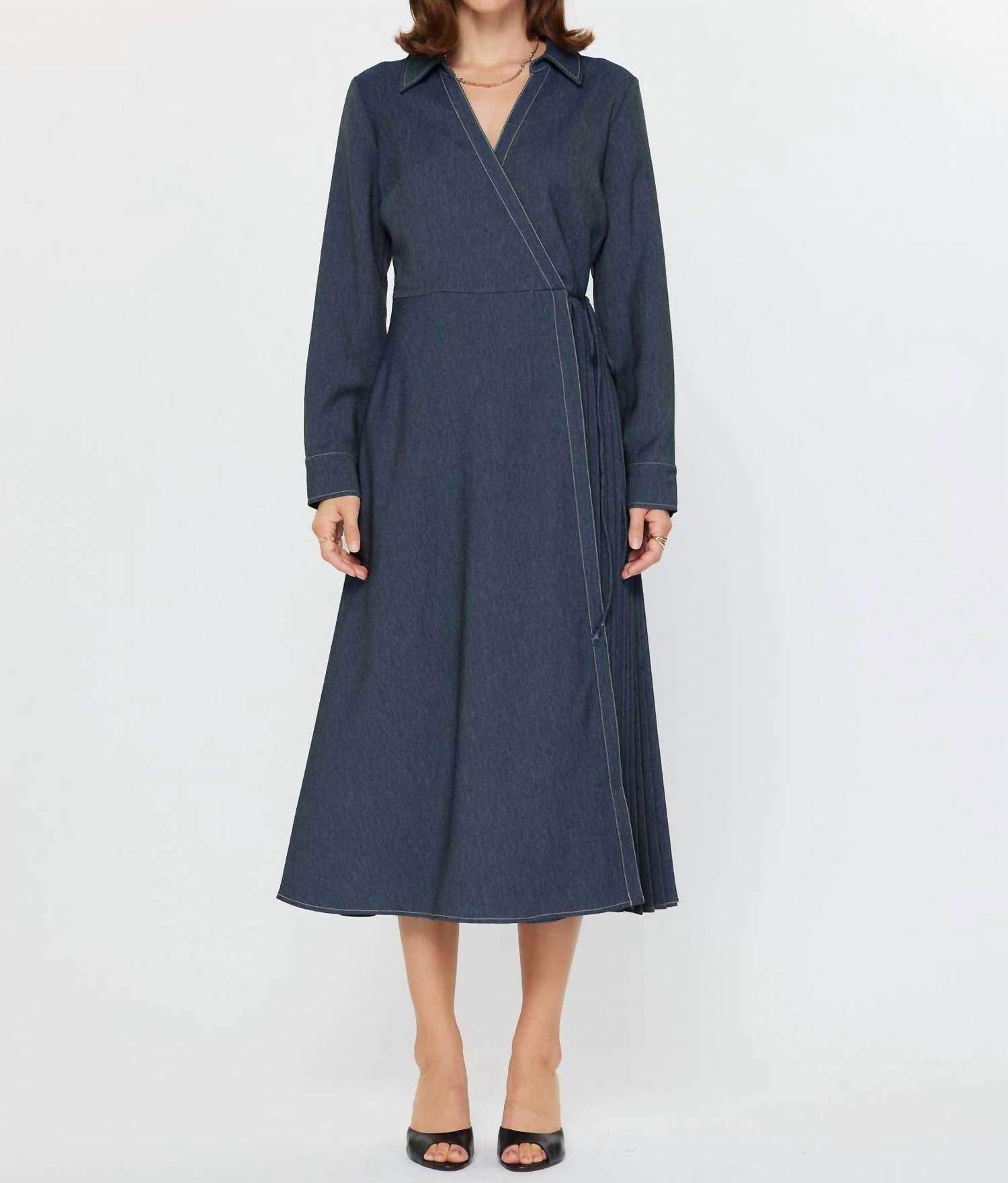 Current Air - Denim Wrap Pleat Detail Midi Dress