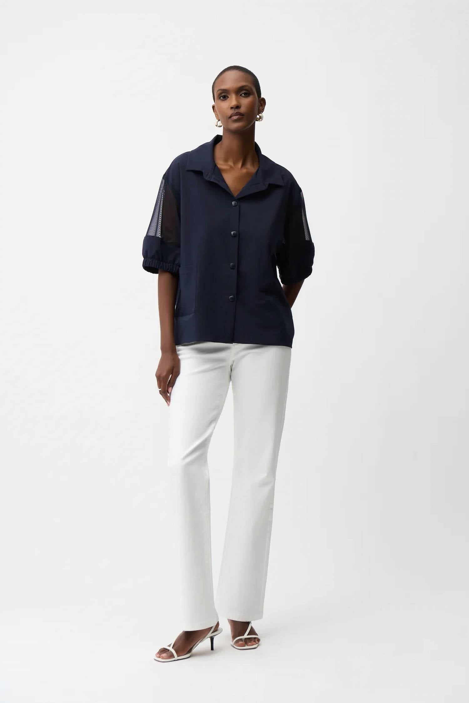 Joseph Ribkoff - Poplin & Mesh Boxy Blouse