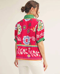 Jodifl - Solid Trim Vibrant Print Top