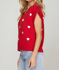 She + Sky - V-NECK HEART PATTERN SWEATER VEST