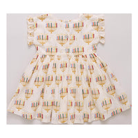 Pink Chicken - Girls Colorful Menorahs Adaline Dress