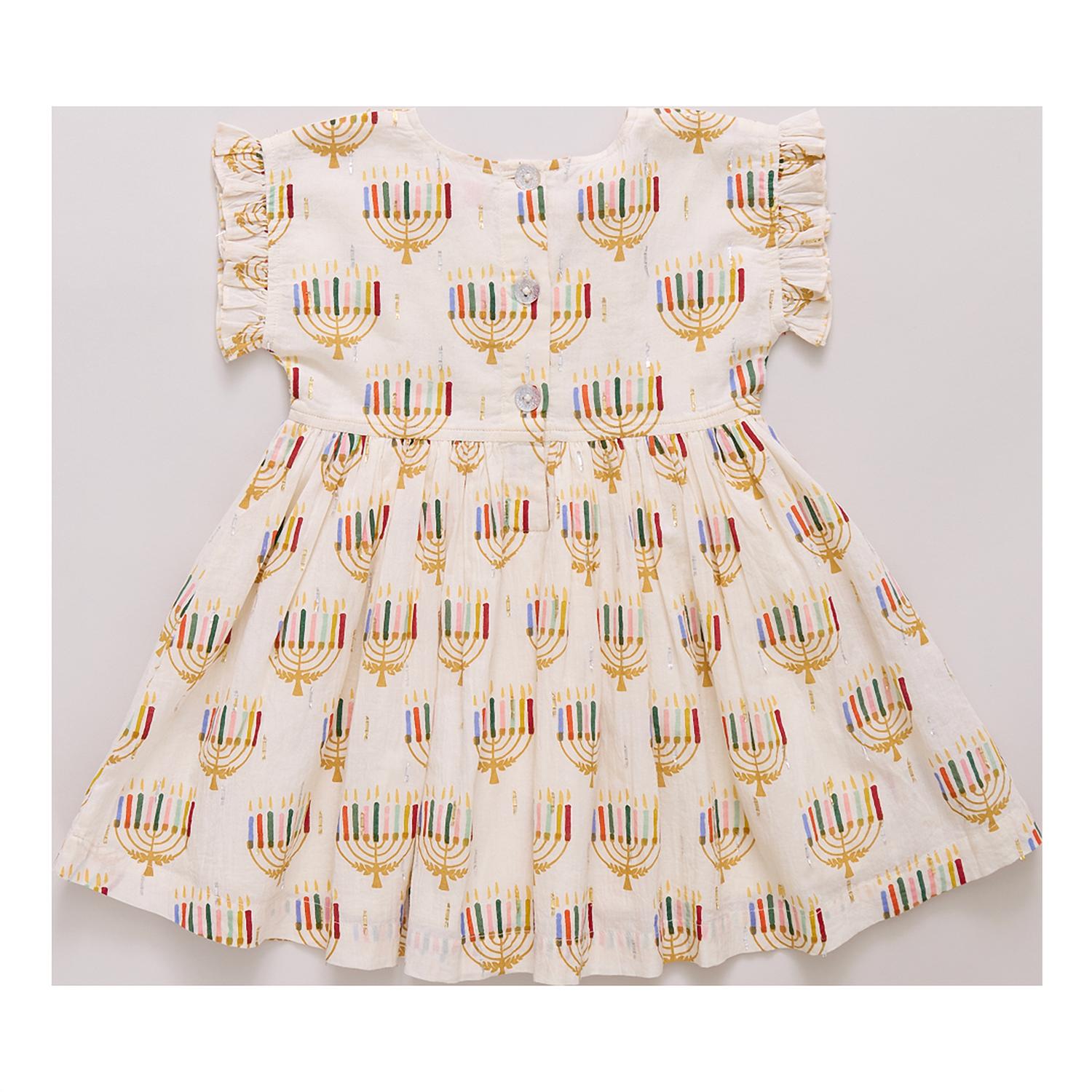 Pink Chicken - Girls Colorful Menorahs Adaline Dress