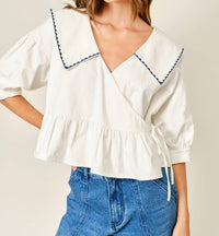 Aaron & Amber - Willow Embroidered Sailor Collar Blouse