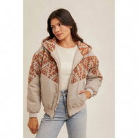 Hem & Thread - Aztec Contrast Zipper Hoodie Jacket