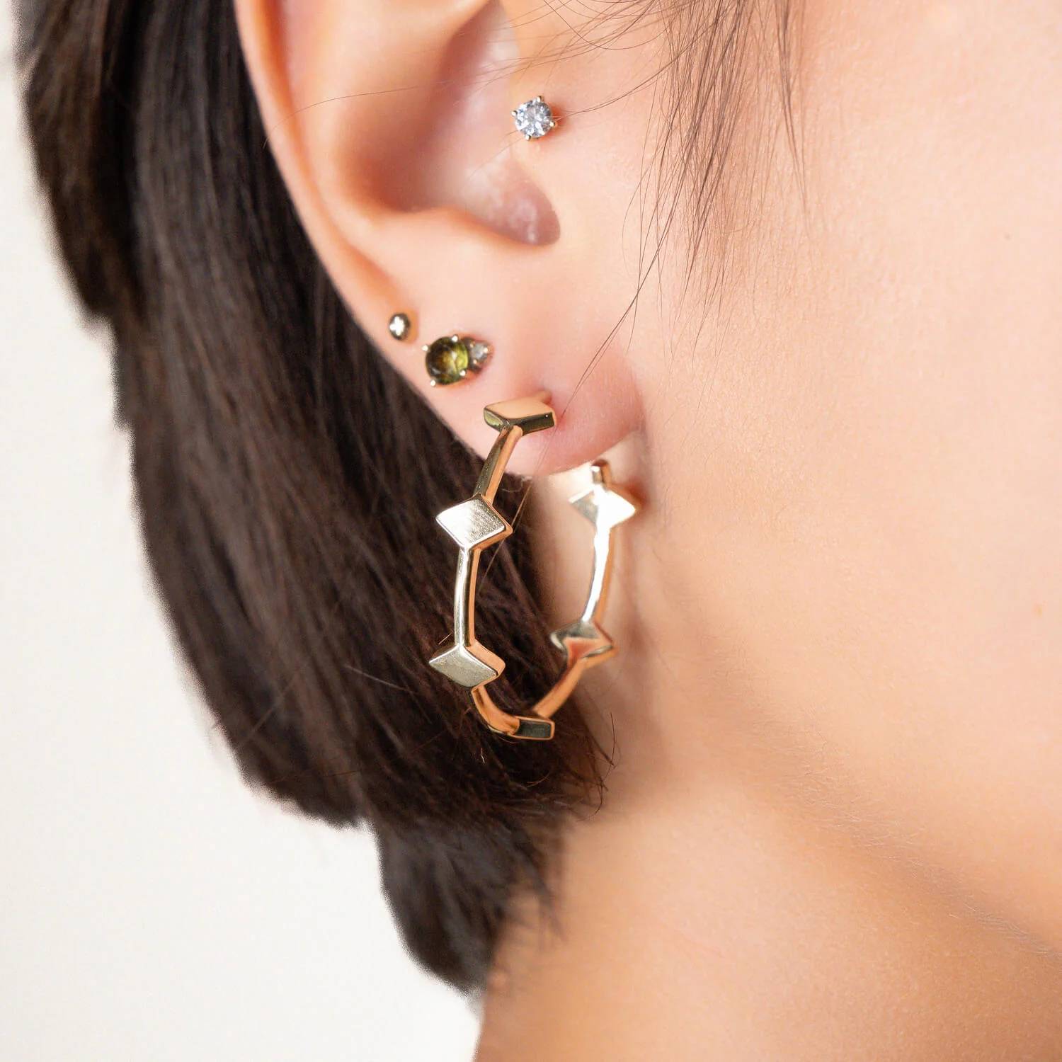 Gold & Honey - Women's Diamond Station Hoop Earrings