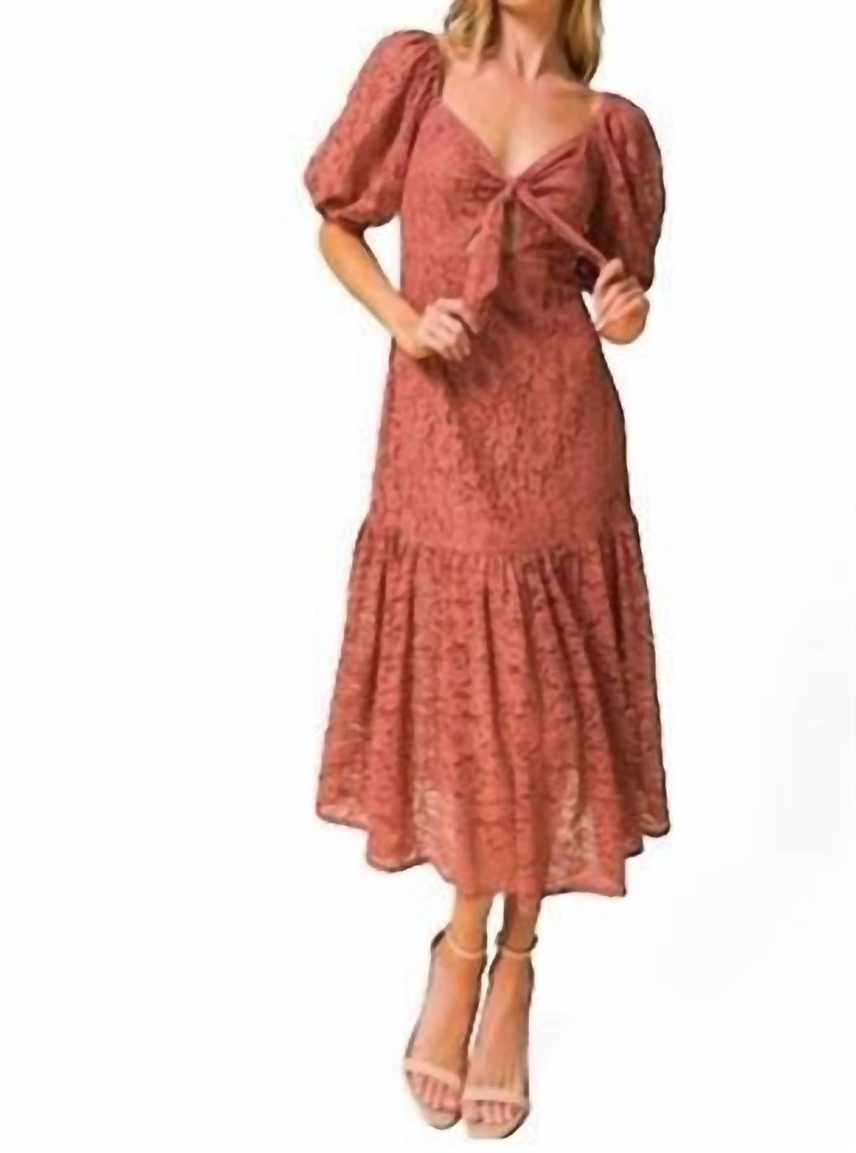 Flying Tomato - Lace Puff Sleeve Midi Dress