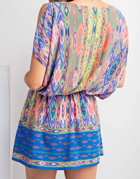 Easel - Border Print Rayon Challis Woven Tunic Dress