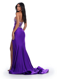 ASHLEYlauren One Shoulder Corset Bustier Prom Dress in purple - women's dress - alternate view