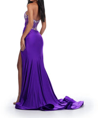 ASHLEYlauren One Shoulder Corset Bustier Prom Dress in purple - women's dress - detail view