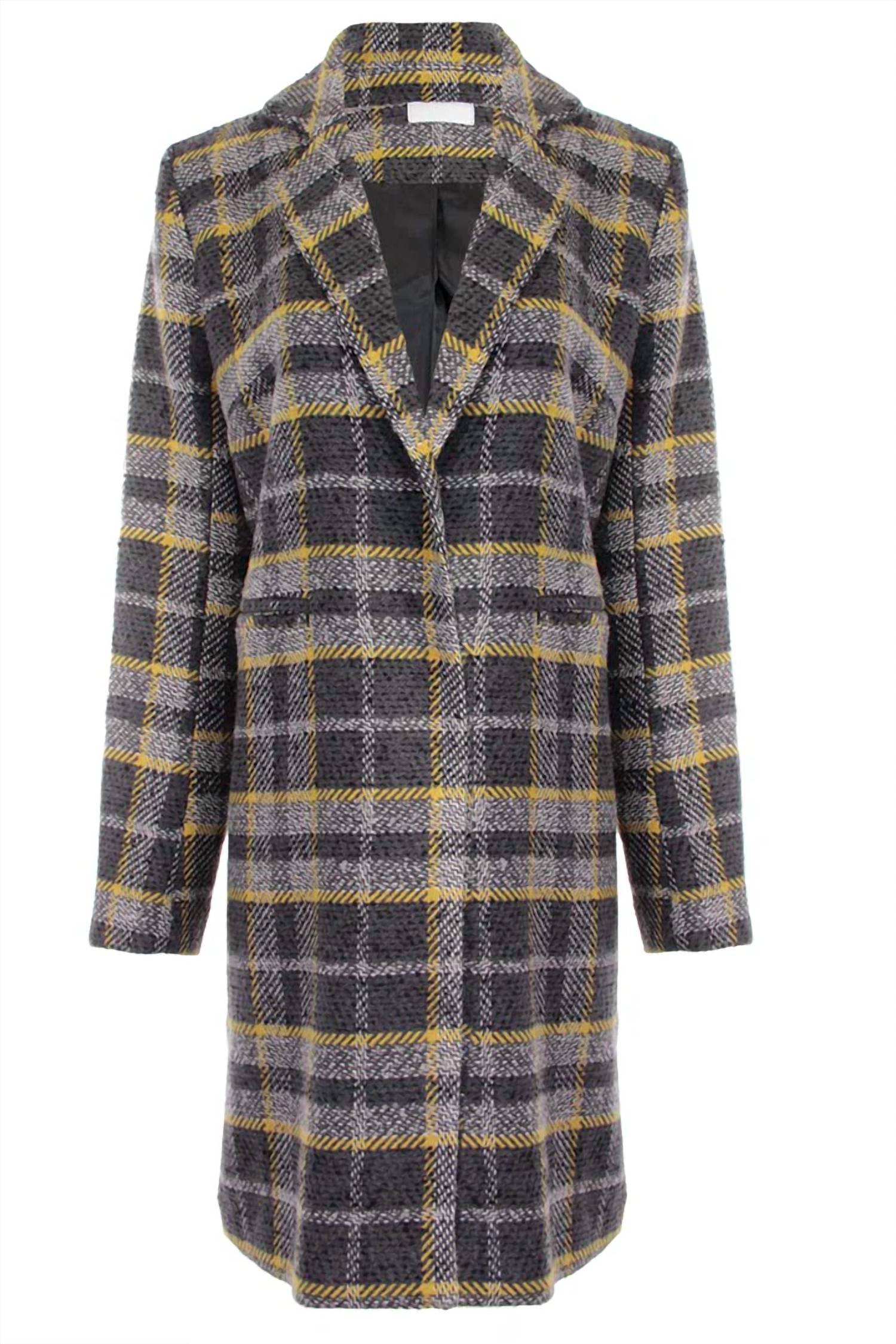 Dolce Cabo - Long Plaid Coat With Detachable Fur Collar