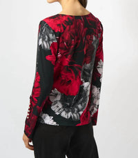 Joseph Ribkoff - Floral Print Boat Neck Long Sleeves Fitted Top