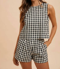 Anniewear - Gingham Check Tank And Short Set