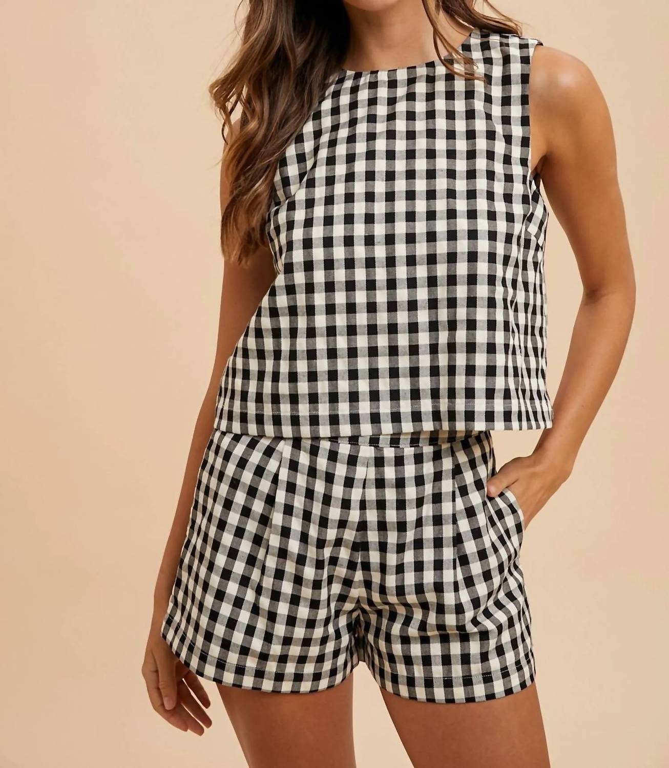 Anniewear - Gingham Check Tank And Short Set