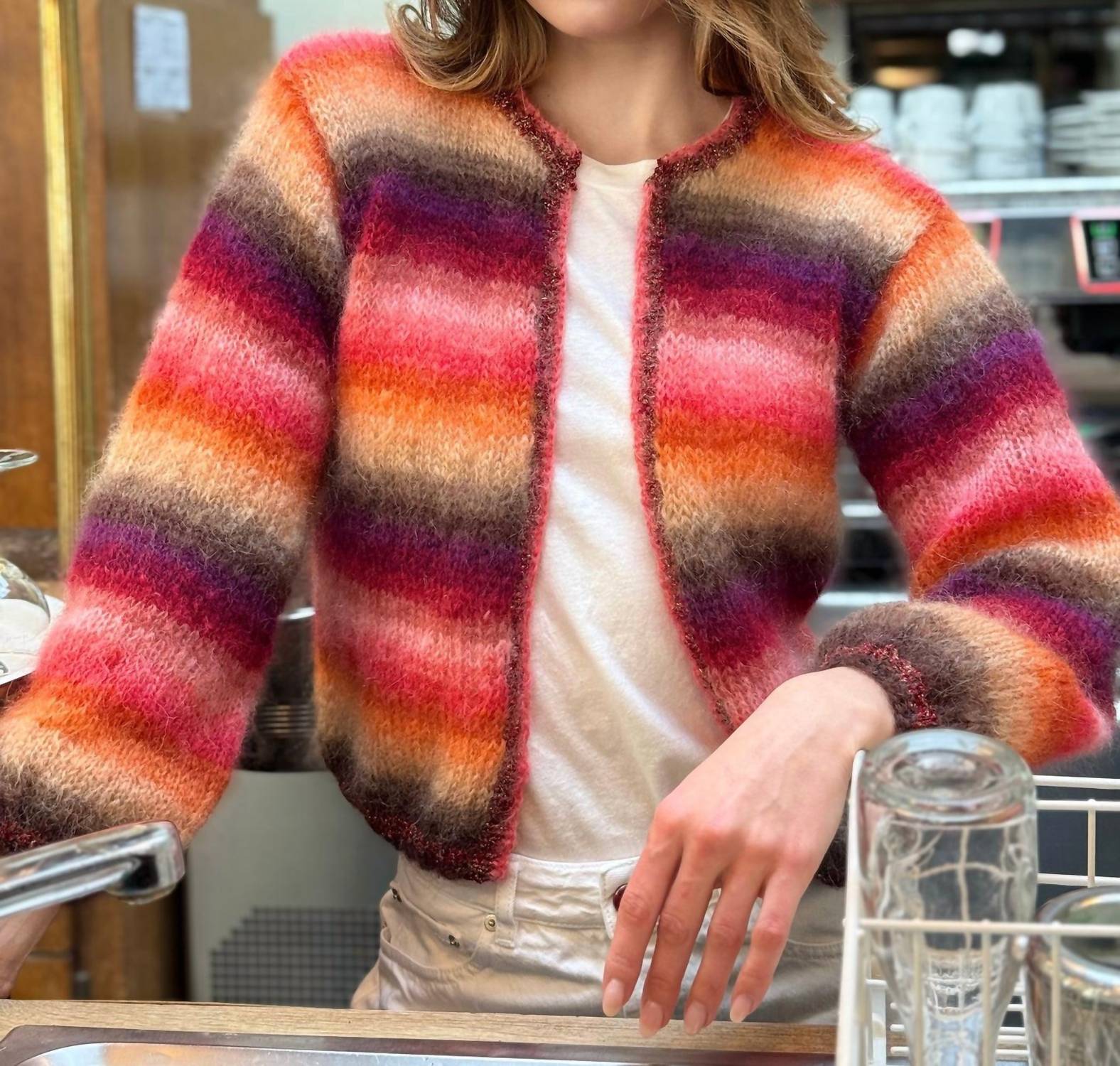 Rose Carmine - Mini Jacket Stripes Cardigan