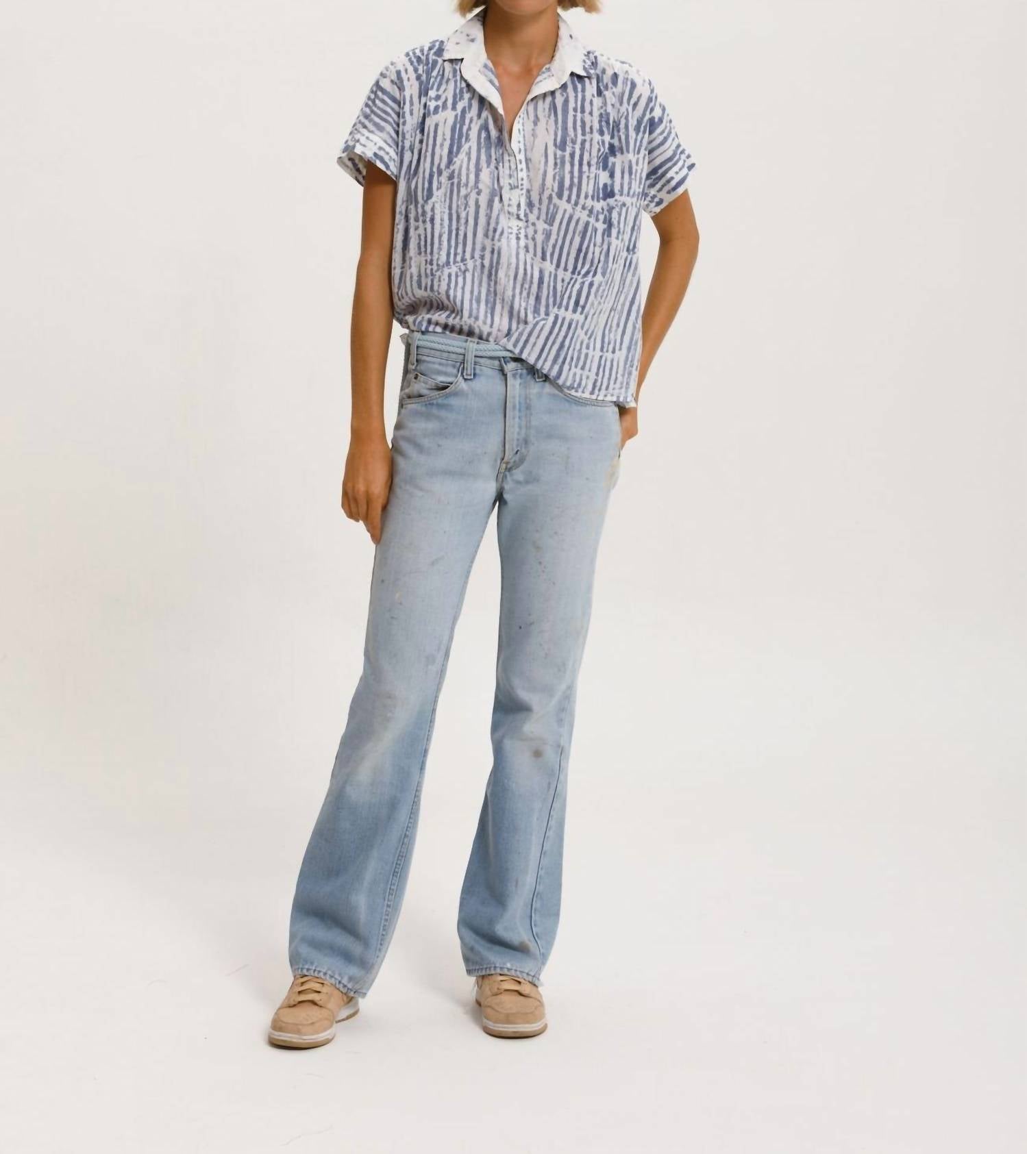 Cali Dreaming - Motley Button Front Short Sleeve Top