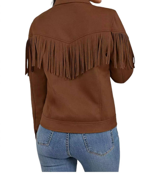 Wrangler - Faux Suede With Fringe Trucker Jacket