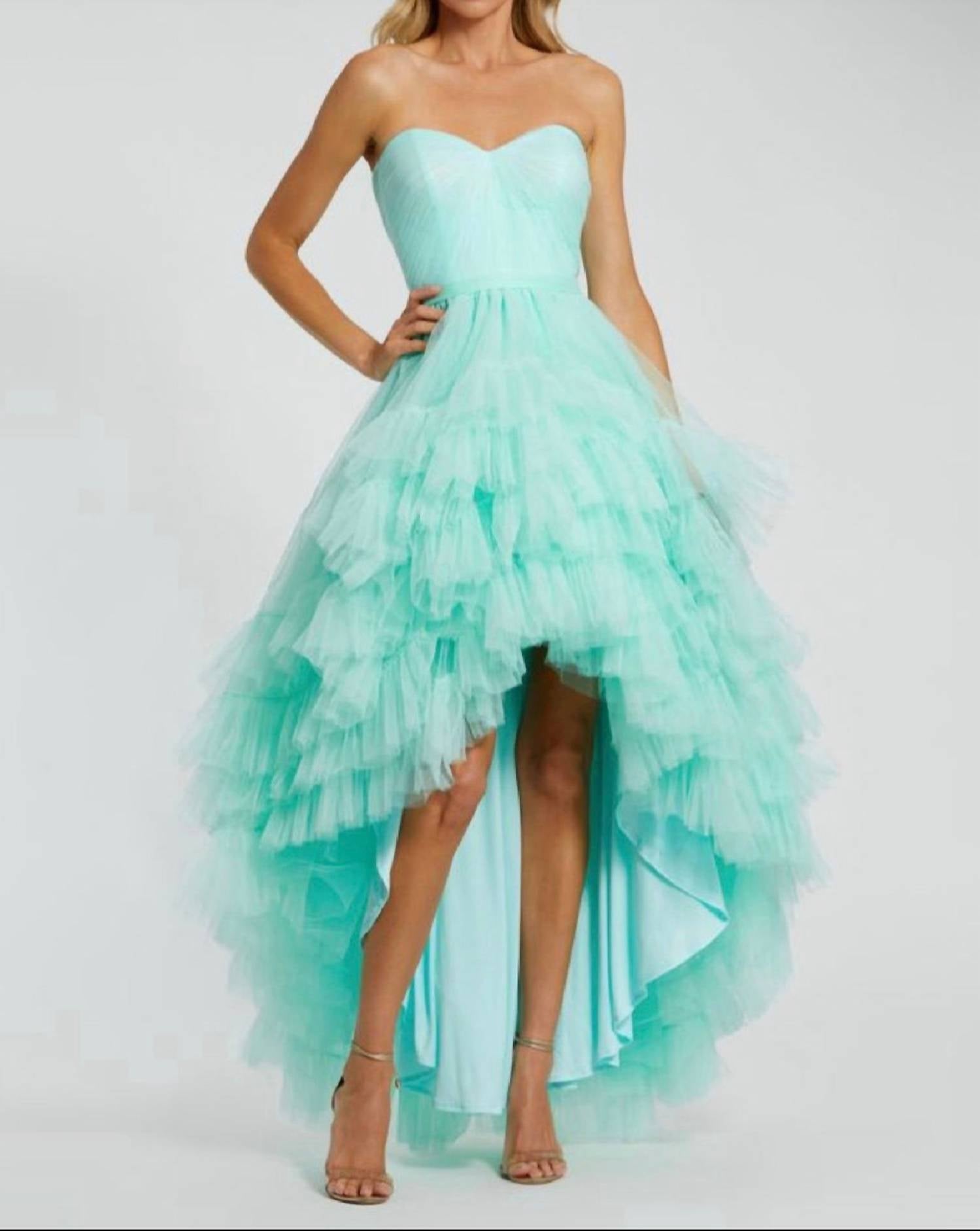 Mac Duggal - Women's Strapless Tiered Tulle High Low Gown