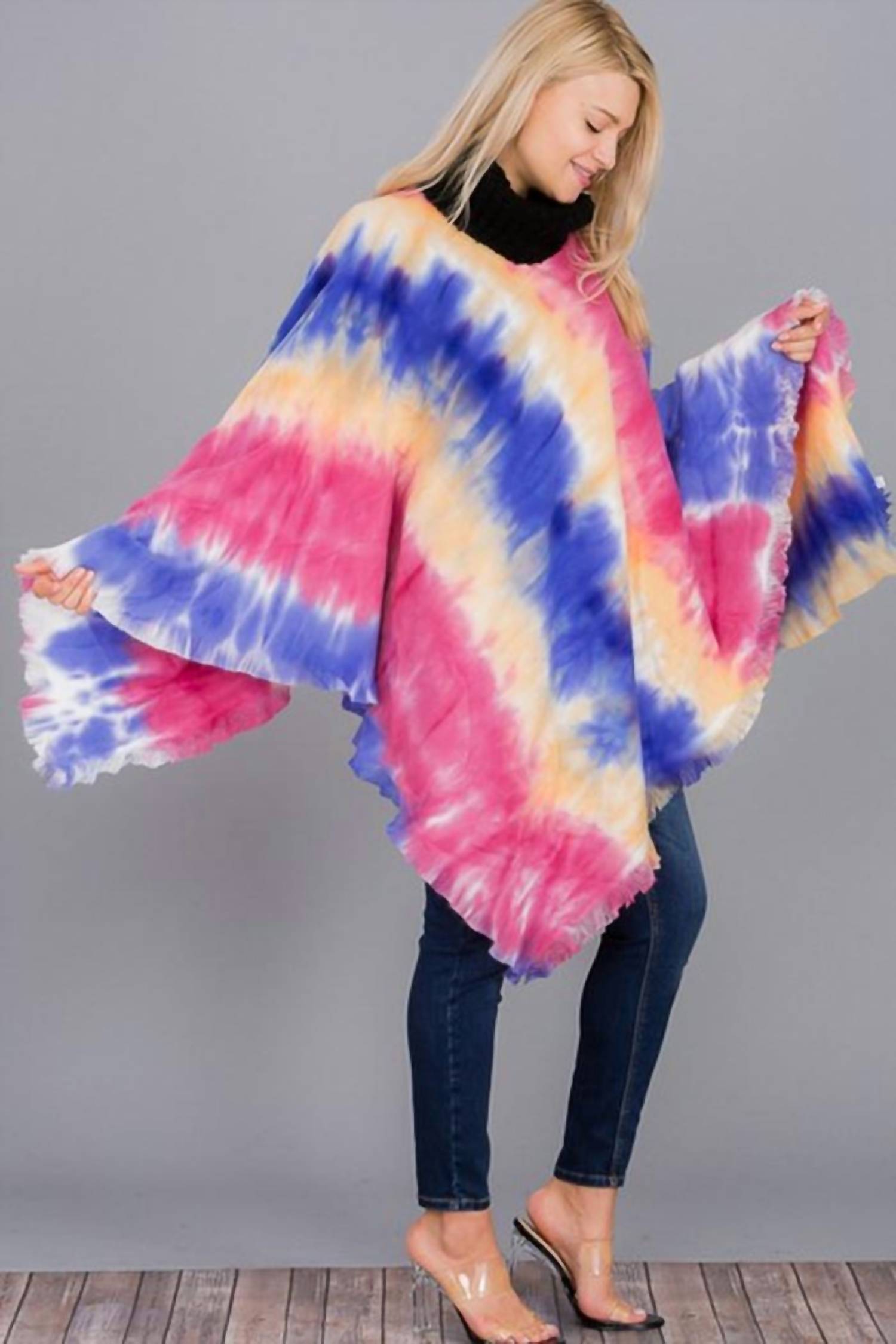 Funteze - Tie Dye Fringe Poncho