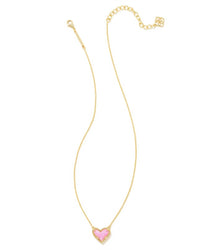 Kendra Scott Women's Ari Heart Pendant Necklace in bubblegum pink lab grown opal - women's jewelry - detail view