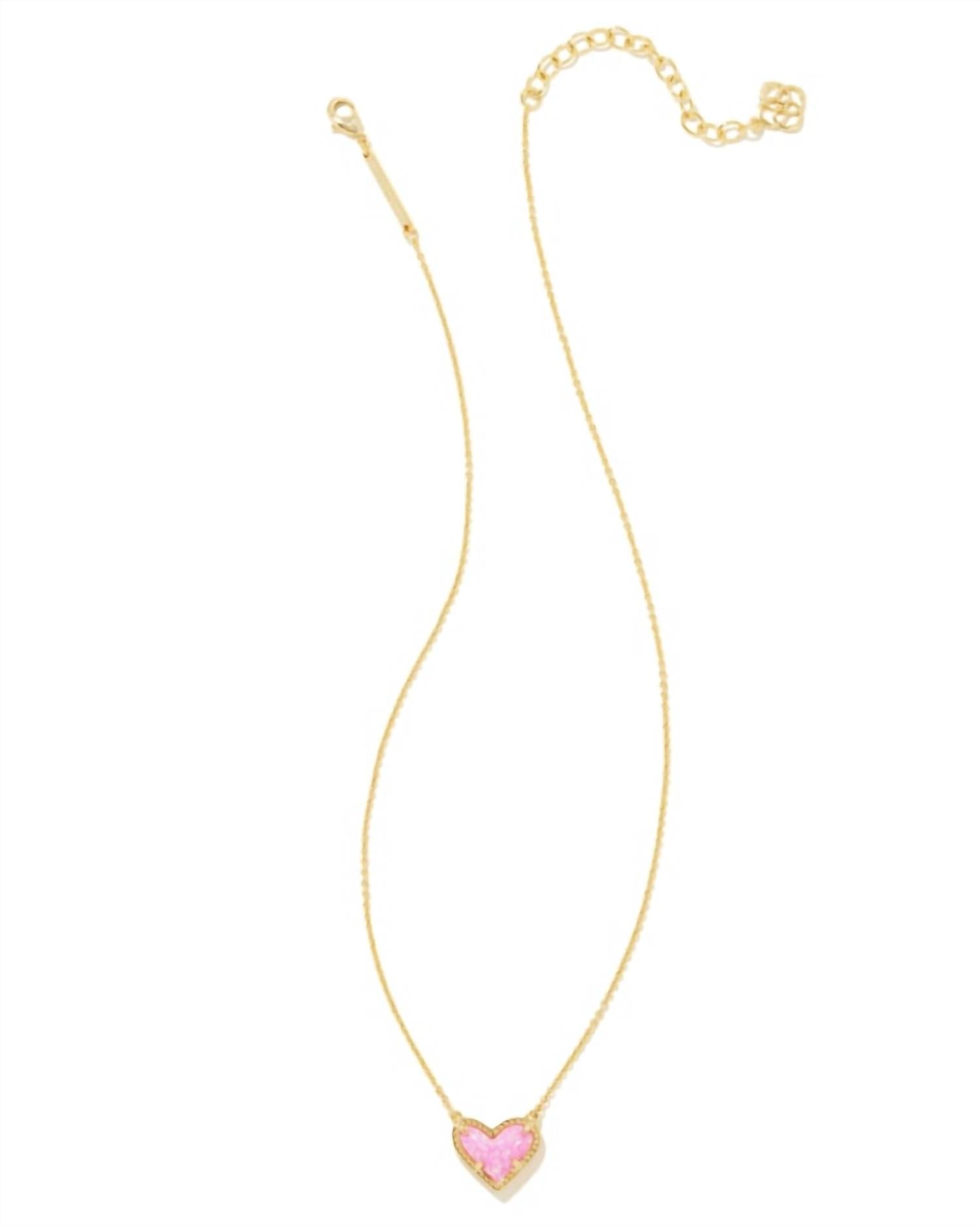 Kendra Scott Women's Ari Heart Pendant Necklace in bubblegum pink lab grown opal - women's jewelry - detail view