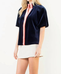 THML Erickson Velvet Top in navy - women's t-shirt - alternate view