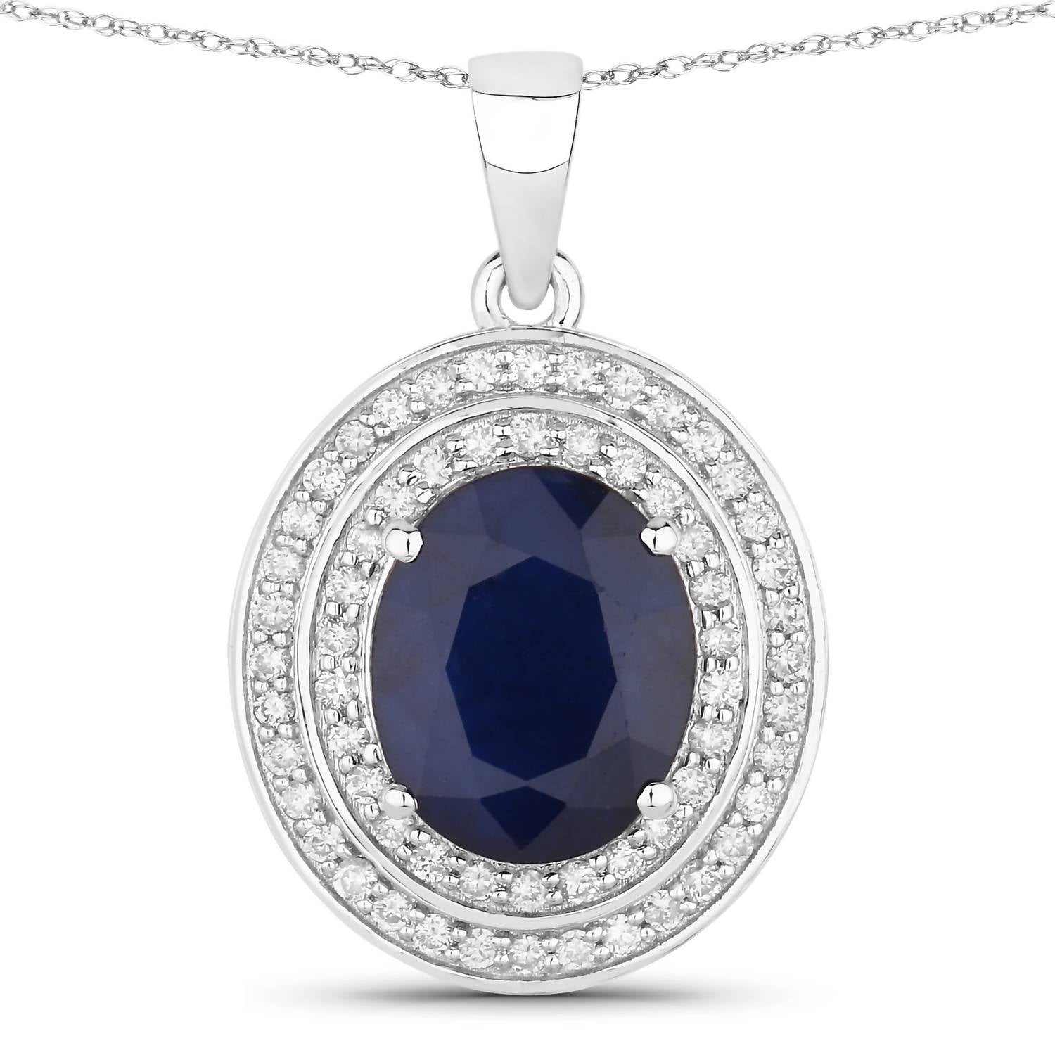 Diana M Jewels Women's Oval Natural Blue Sapphire Pendant Necklace (4.82 Ct) - Statement in 14k white gold - women's jewelry - detail view