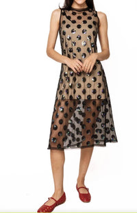 Queen Of Sparkles - Sheer Sequin Polka Dot Midi Coverup Dress