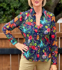 Oolala - Two Piece Floral Butterfly With Tank Blouse