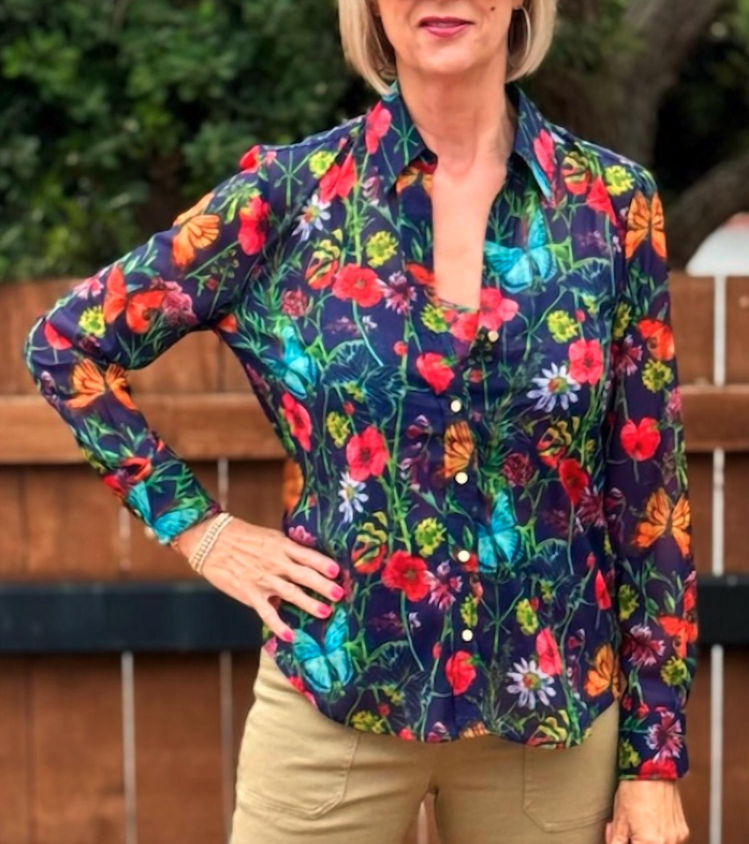 Oolala - Two Piece Floral Butterfly With Tank Blouse