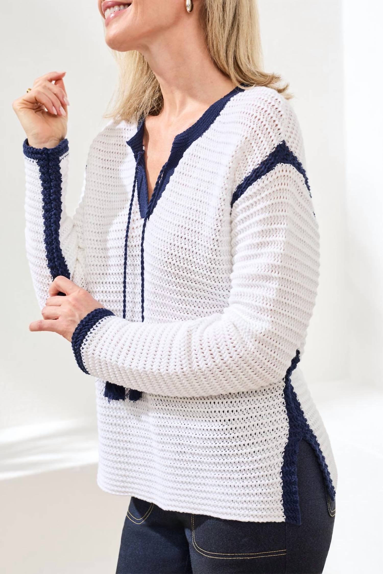 Tribal - Long-sleeve Notch Collar Sweater