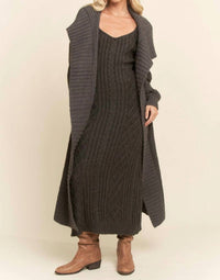 Davi & Dani - Sweater Knit Cable Longline Dress & Cardigan Set