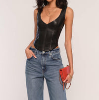 heartloom Halo Faux Leather Tank Top in black - women's tank top