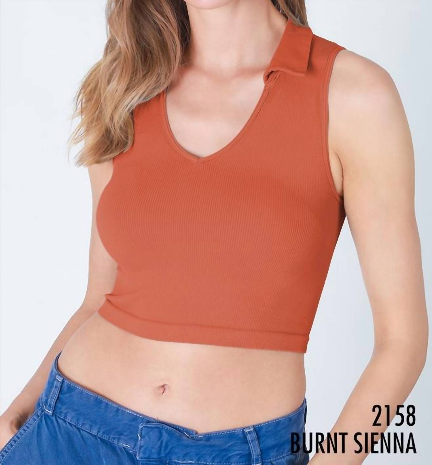 Nikibiki - Ribbed Knit Polo Neck Top