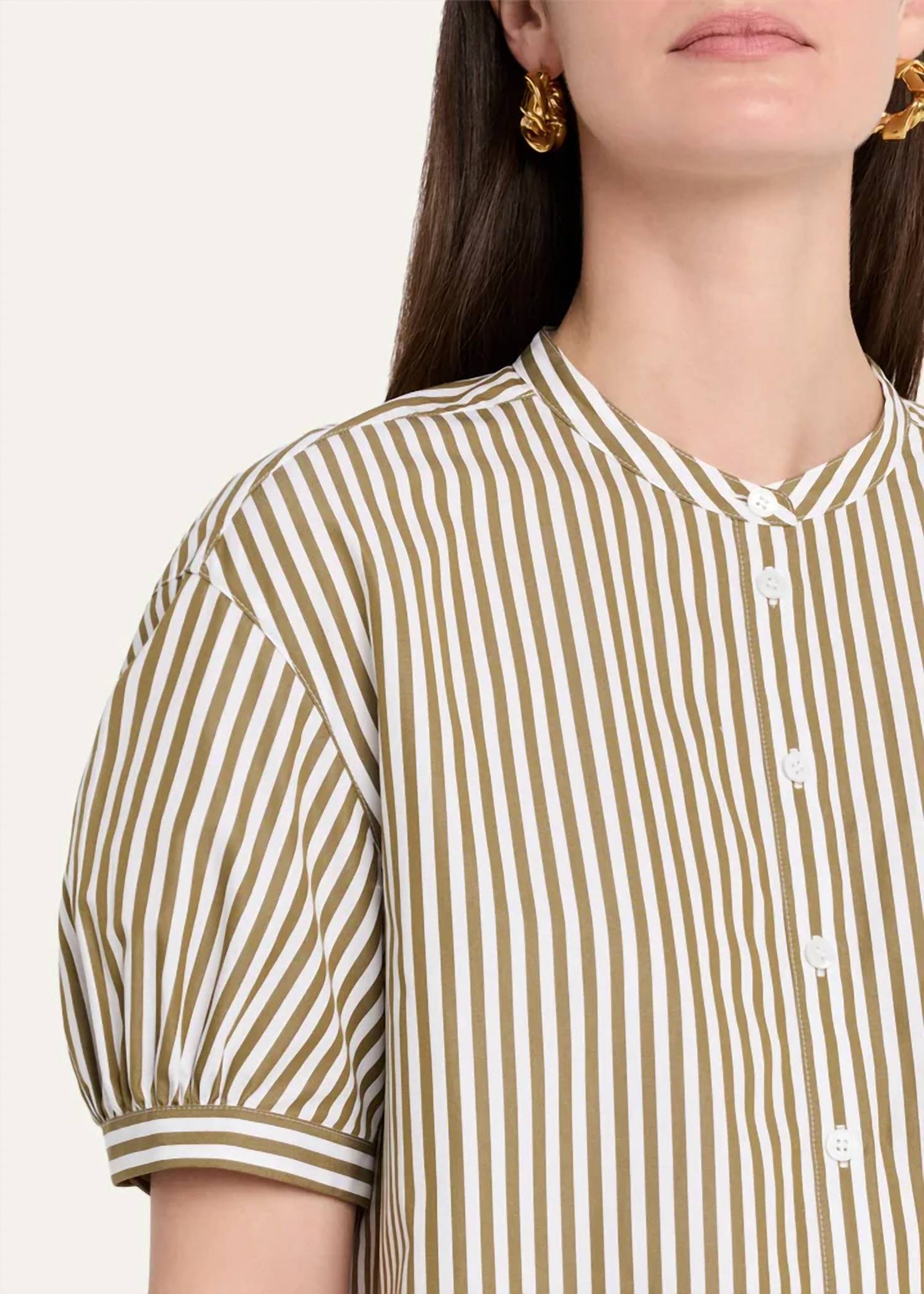 Lafayette 148 - Stripped Puff Sleeve Shift Dress