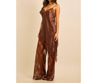 Skylar Rose - Spring Satin Lace Trim Cami And Pants Set