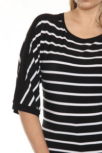 Joseph Ribkoff - Striped 3/4 Sleeve Boat Neck Top